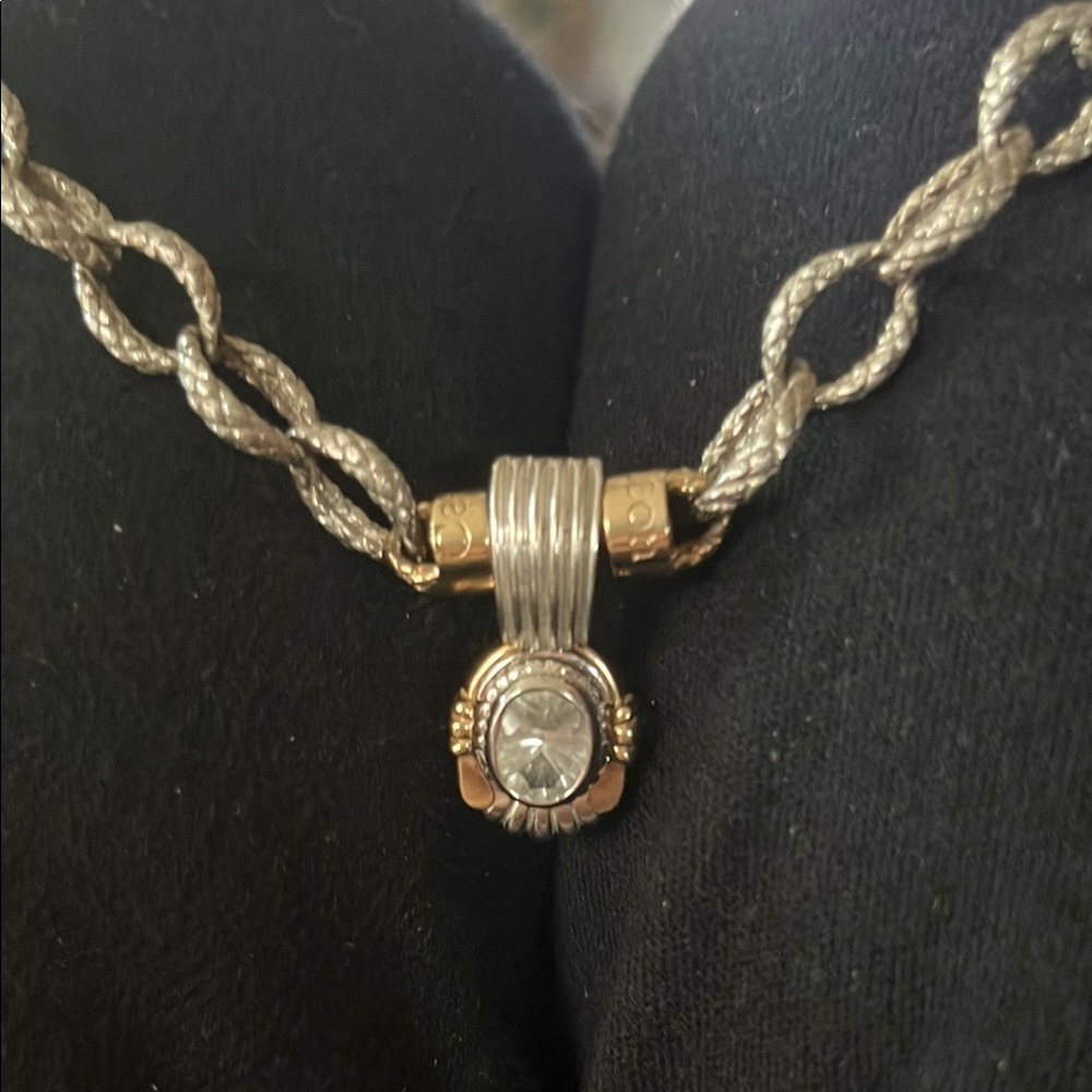 Two-Tone Pendant Necklace with Gemstone